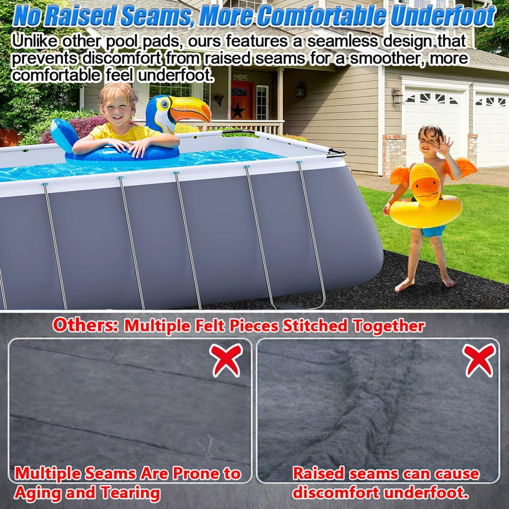 Pool Liner Pad for Above Ground Pools, 12'x 24' Rectangular Extra-Thick Pool Mat, Seamless Comfort Underfoot, Puncture-Resistant Industrial-Grade Black Synthetic Fiber Pad