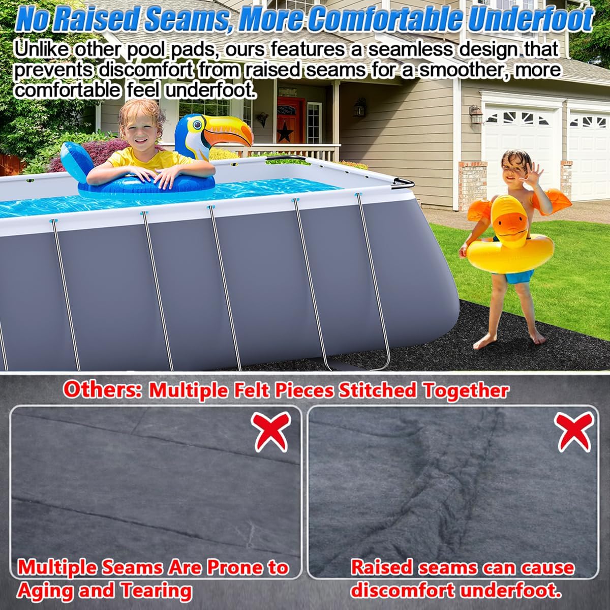 Pool Liner Pad for Above Ground Pools, 16.5'x 33' Rectangular Extra-Thick Pool Mat, Seamless Comfort Underfoot, Puncture-Resistant Industrial-Grade Black Synthetic Fiber Pad