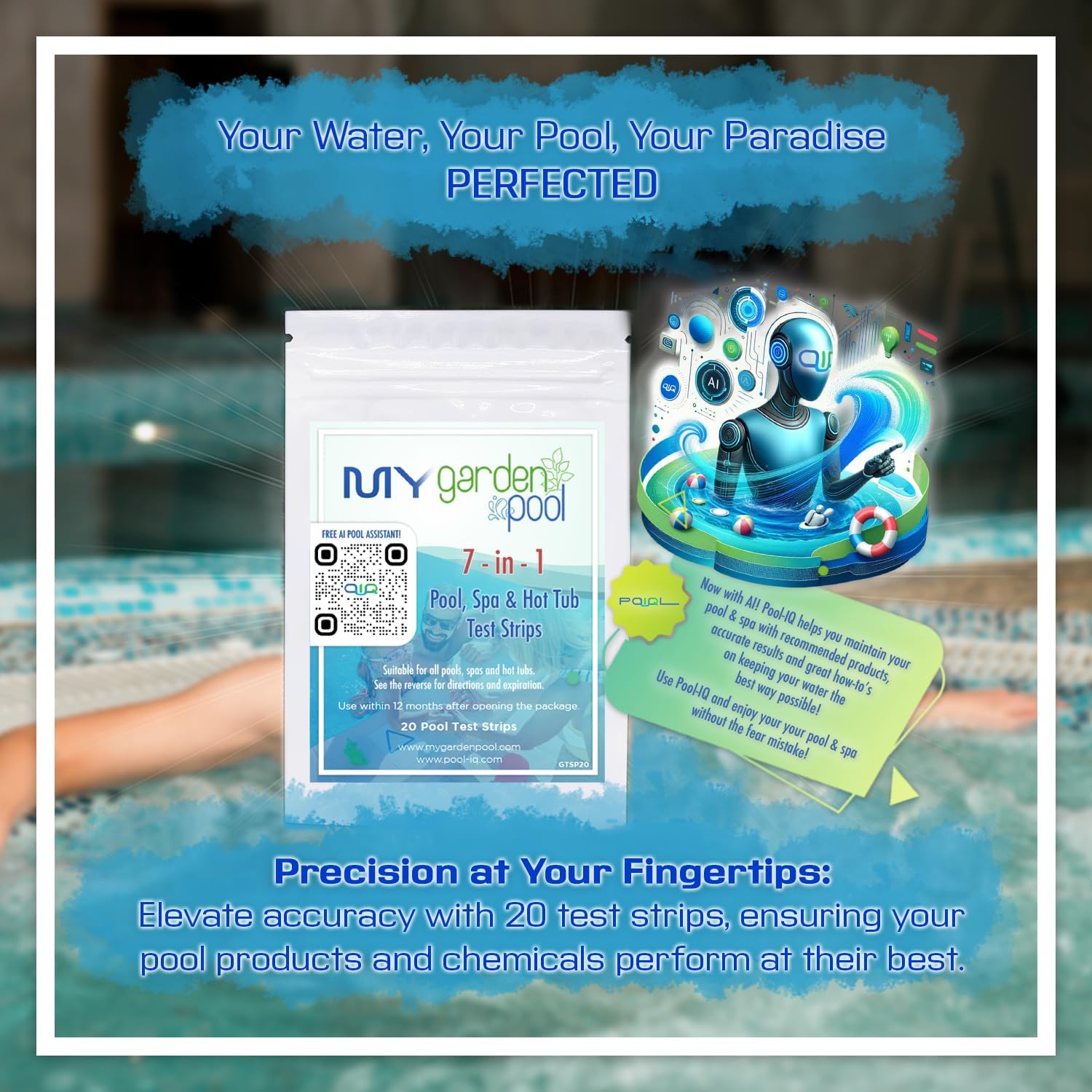 Yellow Out Swimming Pool Chlorine Shock Enhancing Treatment - 20 lbs, 24-Hour Algae Removal with My Garden Pool 20 Ct. Test Strips & Scum Sponge Flower Oil-Absorbing Sponge for Hot Tubs and Pools