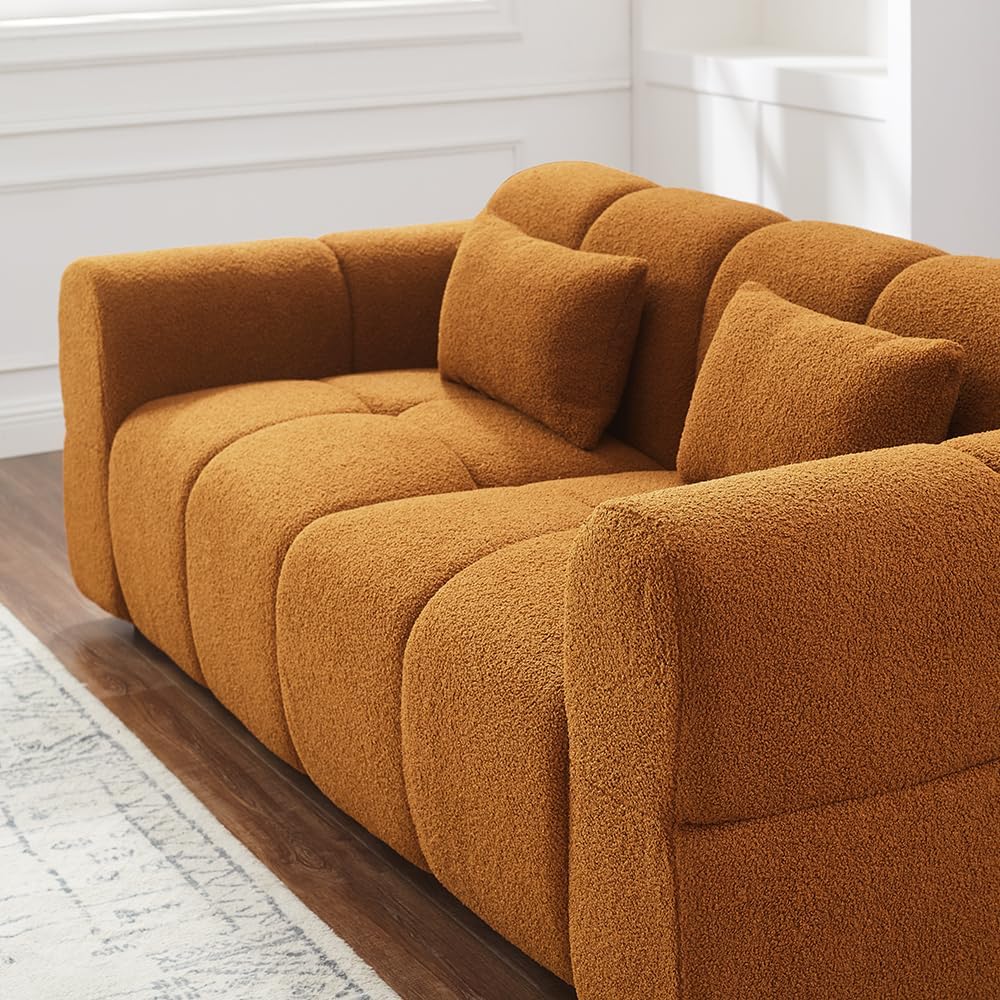 80' Modern Sofa Couch, Comfy Deep Seat Lambswool Cloud Sofa, Upholstered 3-Seater Boucle Couch, Oversized Loveseat for Living Room, Bedroom, Office, Apartment(Coffee)