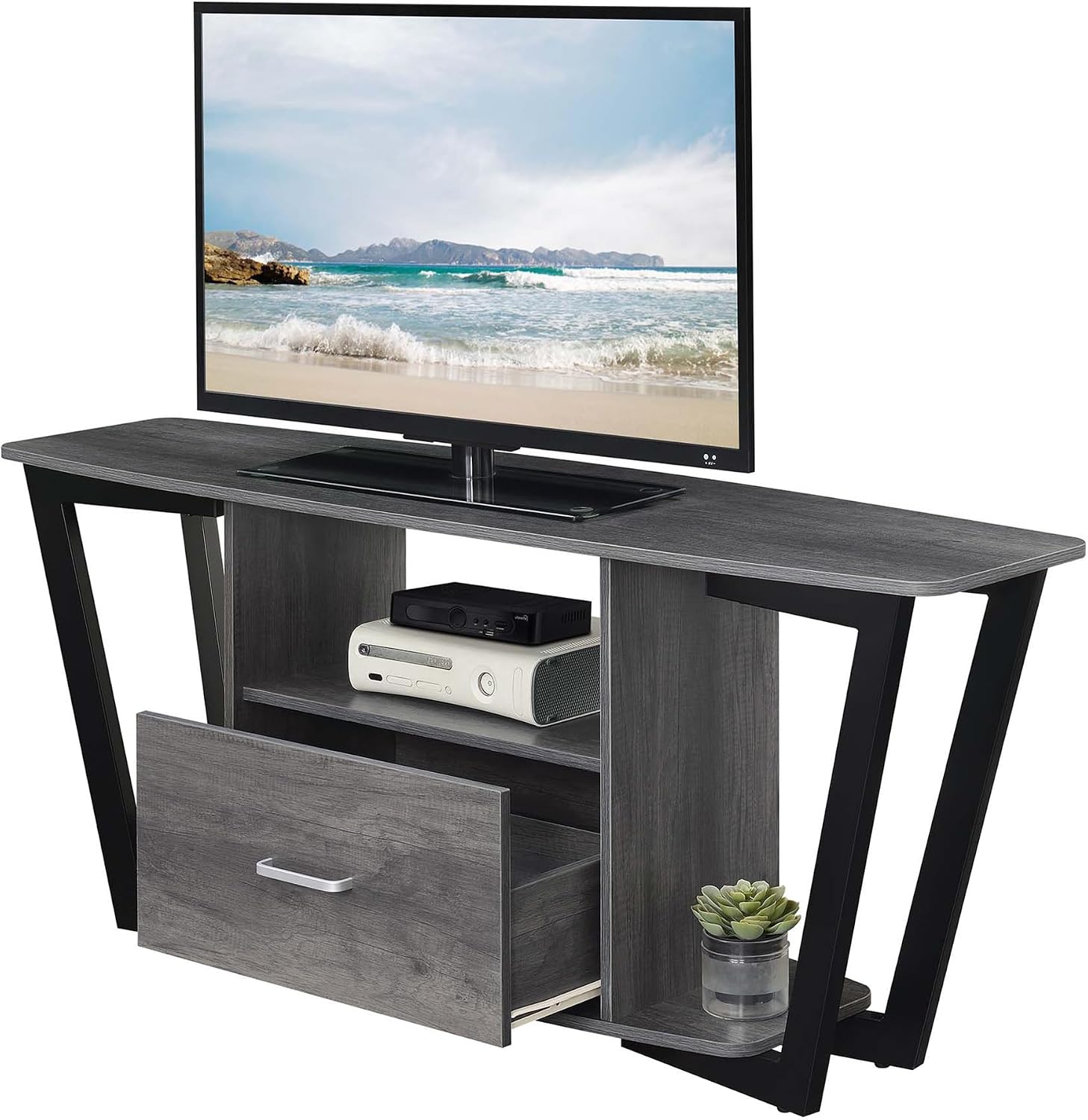 Convenience Concepts Graystone TV Stand 59.25' - Modern Entertainment Center for TVs up to 65', Industrial Media Console with Storage Drawer & Shelves for Living & Family Room, Charcoal Gray/Black