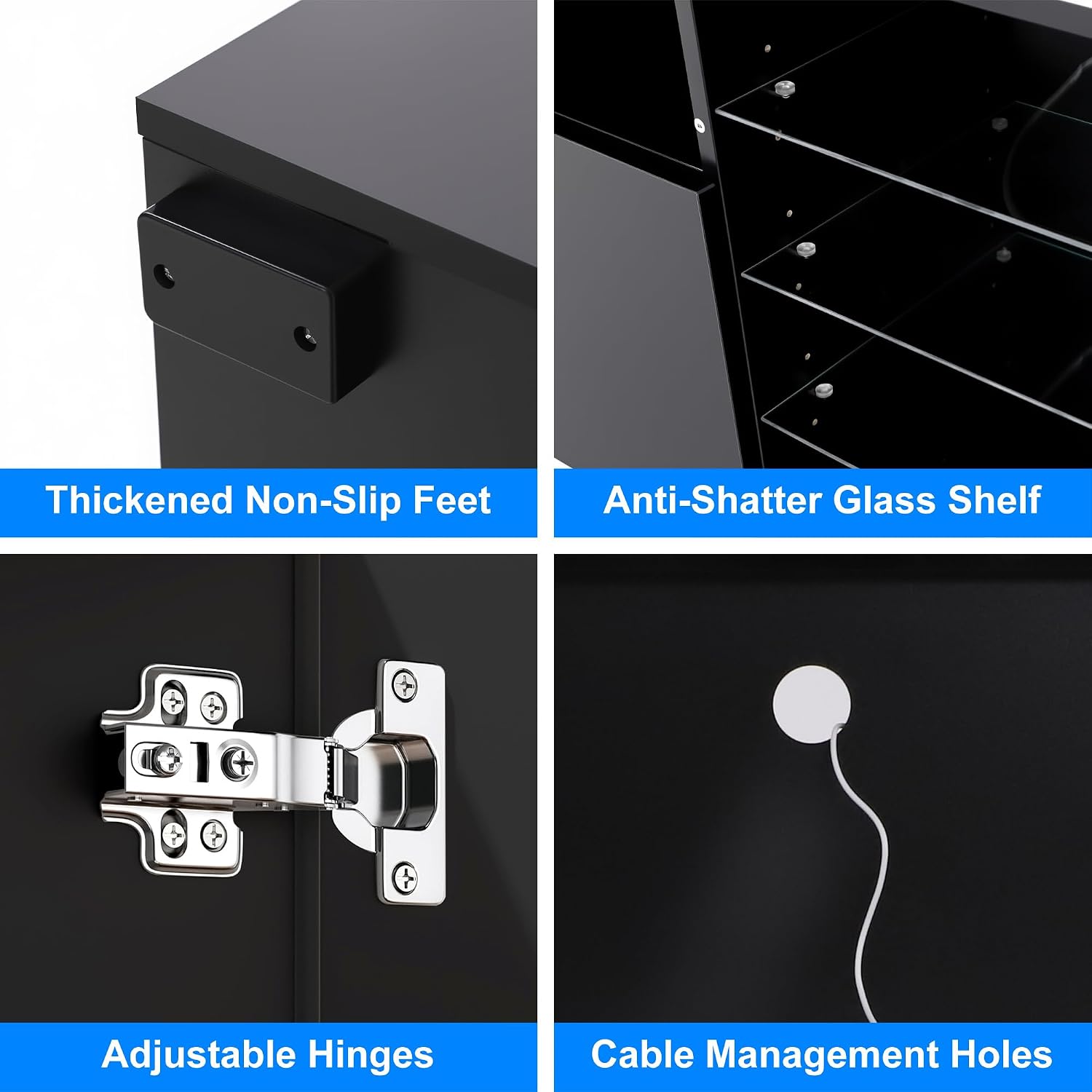 Hlivelood LED TV Stand for 85 Inch TV, Modern TV Stand with Power Outlet, High Glossy Modern TV Console Entertainment Center with Storage and LED Lights for Living Room, Bedroom, Black