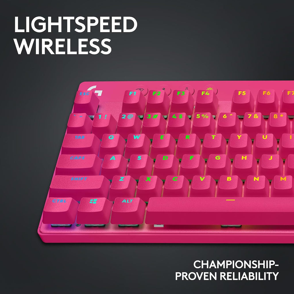 Logitech G PRO X TKL Lightspeed Wireless Gaming Keyboard, Ultra-Portable Tenkeyless Design, LIGHTSYNC RGB, PBT keycaps, Tactile Switches (GX Brown) - Magenta