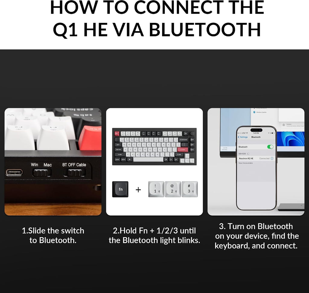 Keychron Q1 HE Wireless Custom Keyboard Rapid Trigger QMK Launcher 2.4 GHz Bluetooth 5.2 with Gateron Double-Rail Magnetic Switch, RGB Compatible with Mac Windows Linux (Hot-swappable)