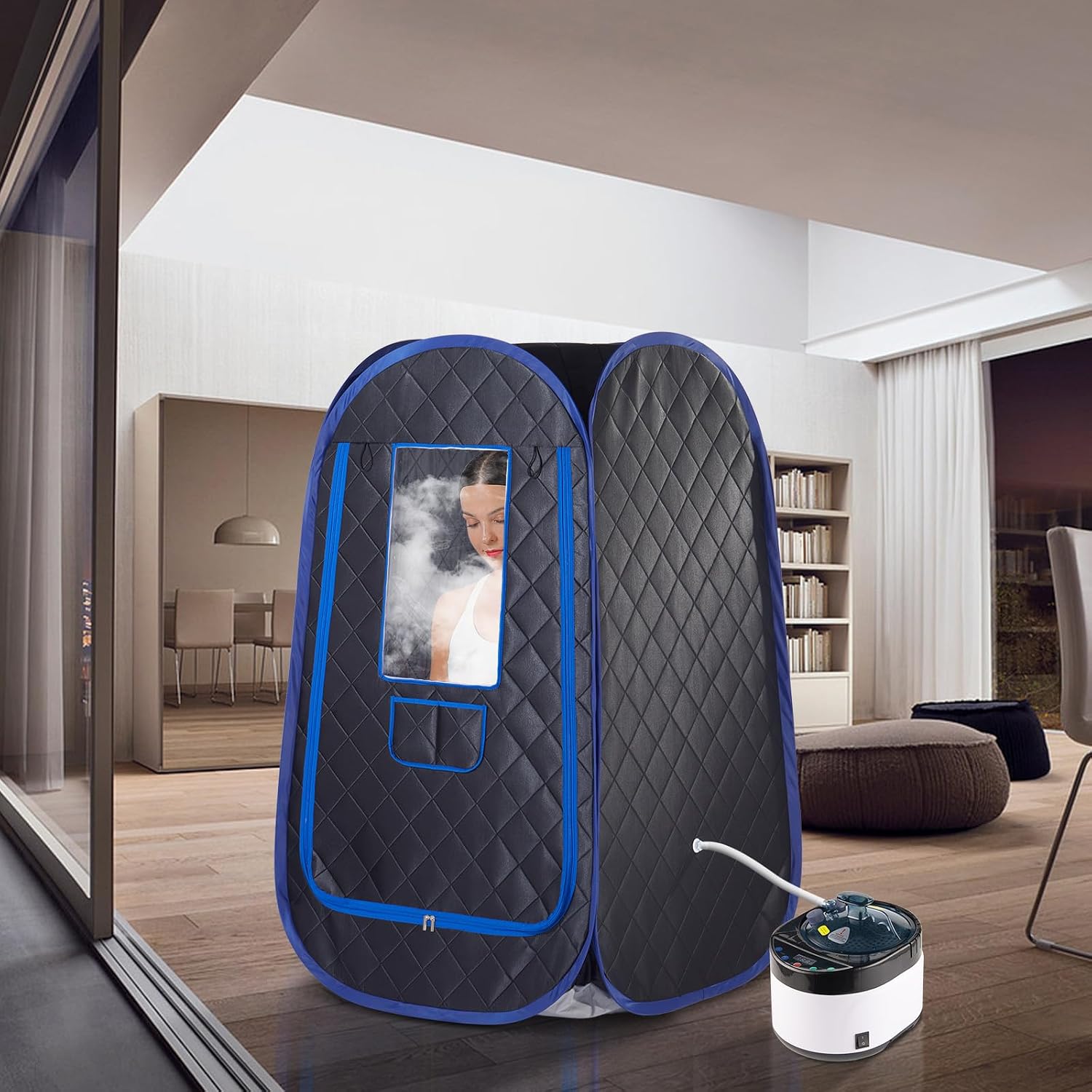 Portable Steam Sauna, Full Size Personal Sauna for Home, One Person Relaxation, with 4L & 1500W Steam Generator, Remote Control, Timer, Portable Sauna Chair (31.49 x 31.49 x 55.1inch, Black)