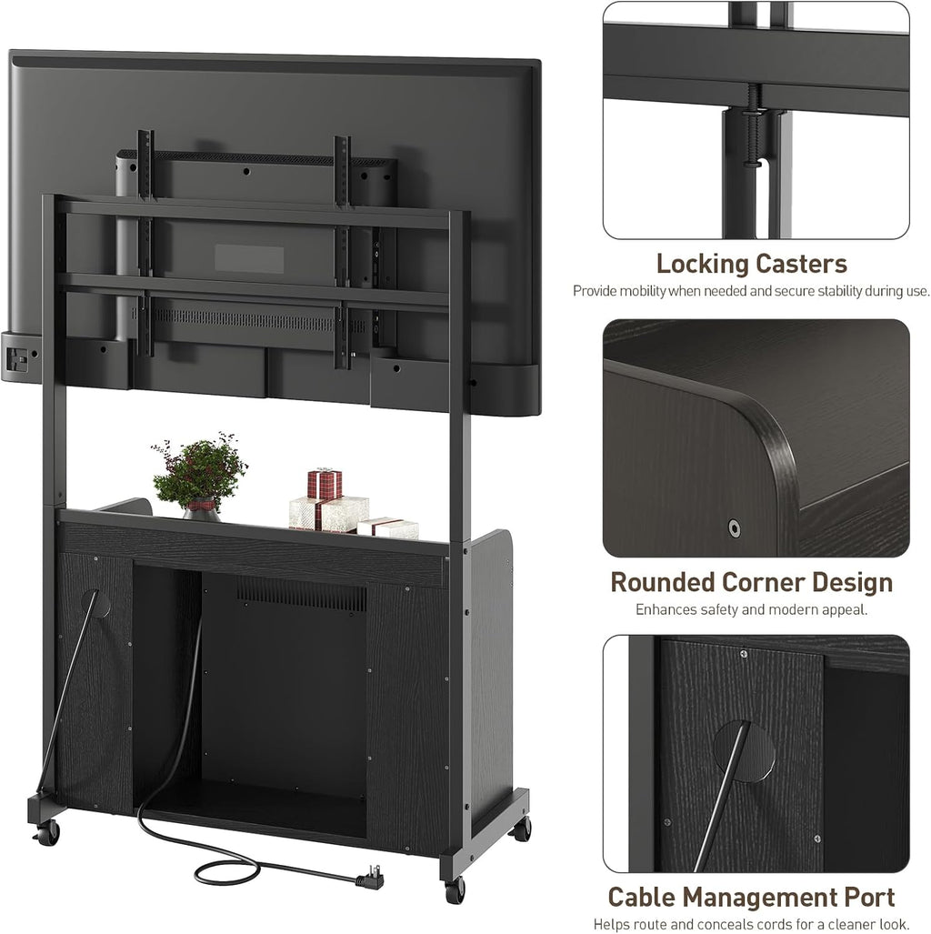 RALGEND Fireplace TV Stand with Mount for 45/55/60/65/75 inch TVs, Corner Entertainment Center with Power Outlet and 18' Electric Fireplace, Height Adjustable TV Console for Living Room Bedroom, Black