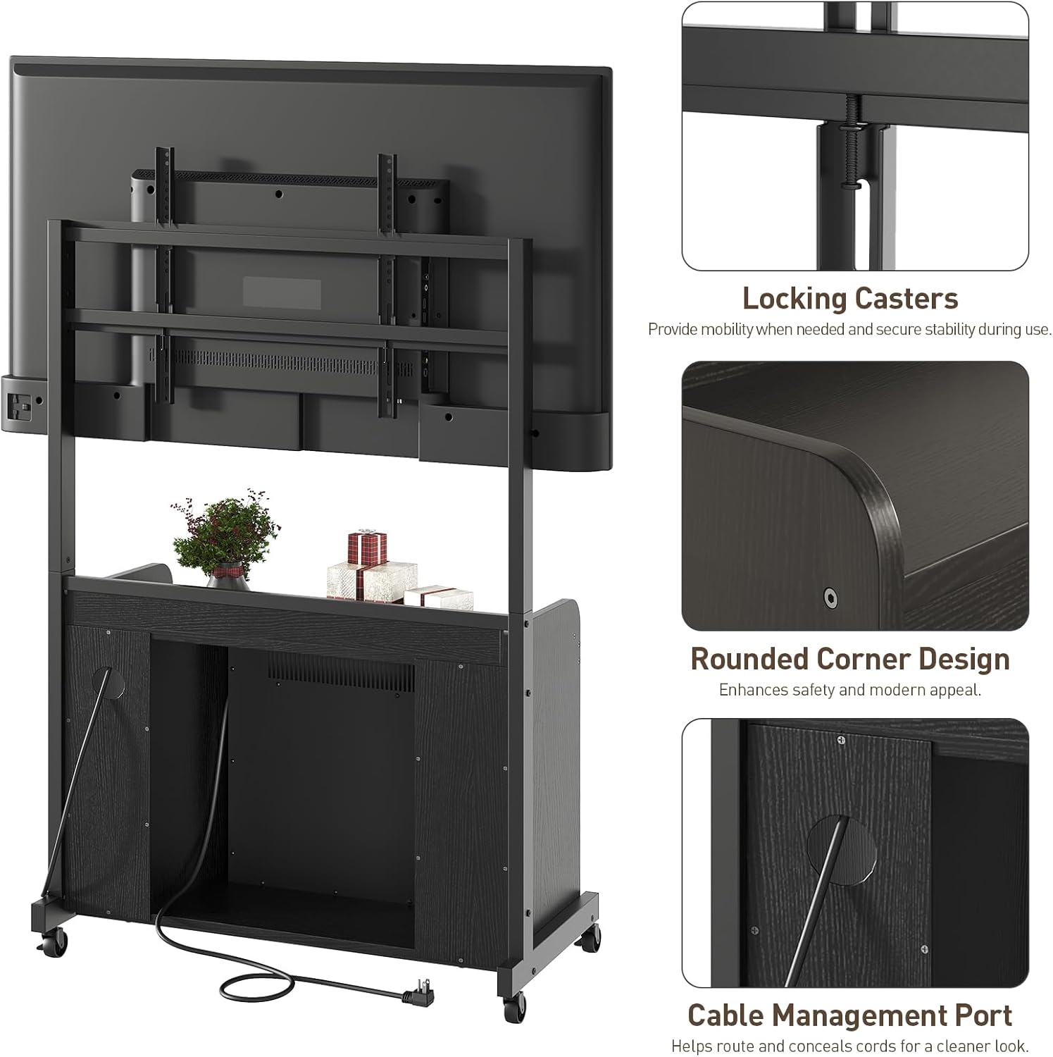 RALGEND Fireplace TV Stand with Mount for 45/55/60/65/75 inch TVs, Corner Entertainment Center with Power Outlet and 18' Electric Fireplace, Height Adjustable TV Console for Living Room Bedroom, Black