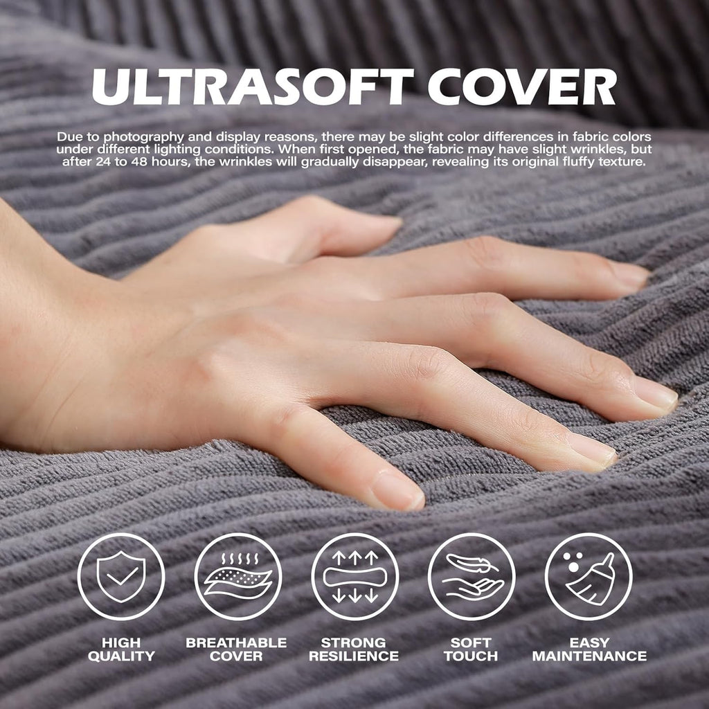 Bean Bag Chair, Cozy Fluffy Beanbag Chairs with Filler for Teens and Kids, Floor Lazy Sofa for Living Room Gaming & Reading (M-Charcoal)