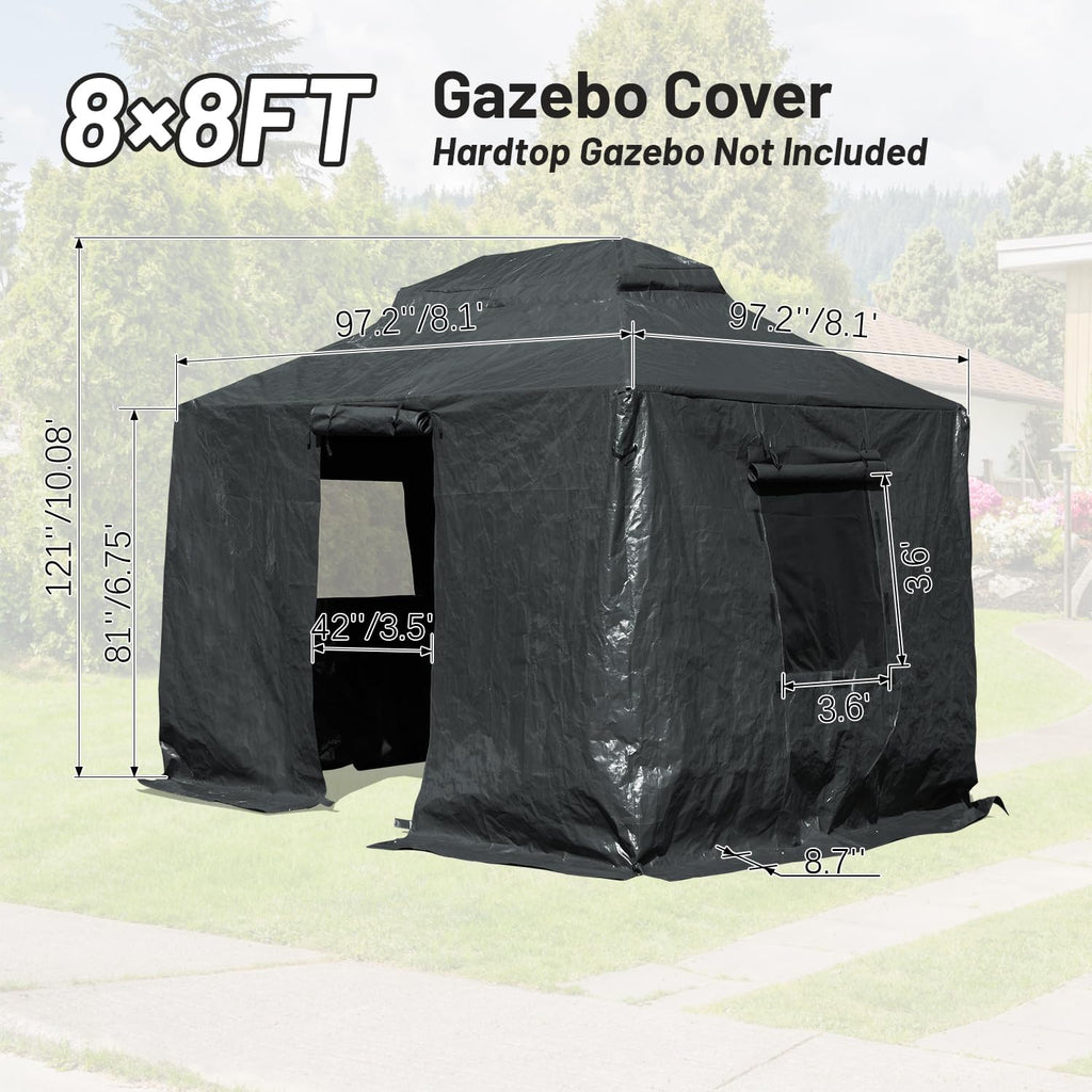 Domi 8' x 8' Universal Winter Gazebo Cover, All Season Waterproof Enclosed Cover with Sidewalls & Mesh Windows, All-Weather Gazebos Cover for Outdoor Patio Metal Hardtop Gazebo Backyard, Gray