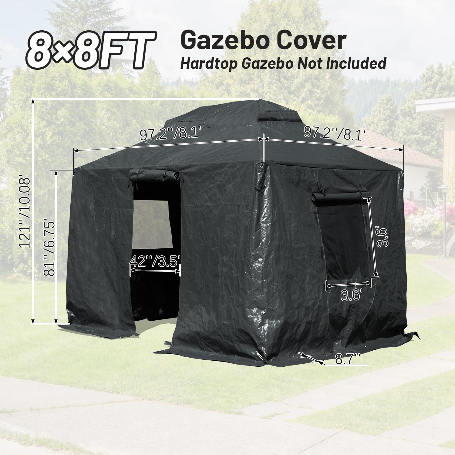 Domi 8' x 8' Universal Winter Gazebo Cover, All Season Waterproof Enclosed Cover with Sidewalls & Mesh Windows, All-Weather Gazebos Cover for Outdoor Patio Metal Hardtop Gazebo Backyard, Gray