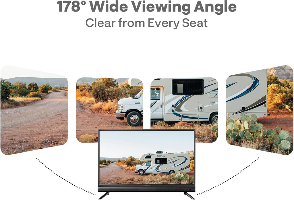 SYLVOX 32-Inch RV TV, 12 Volt Smart TV with Google OS, 178° Wide Viewing, HDMI/USB Ports, AC/DC Power, Voltage Protection for Camper, Motorhome and RV Use