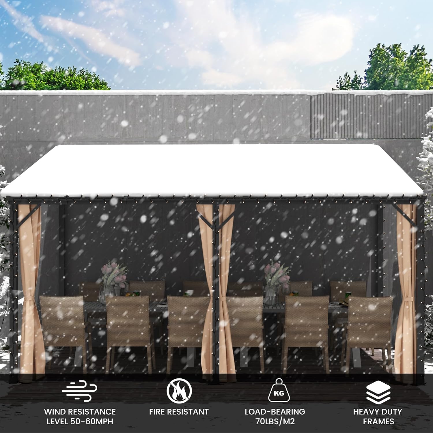 10x14 Outdoor Lean to Gazebo, Large Wall-Mounted Pergola Gazebo, Hardtop Heavy Duty Pavilion with Metal Frame, Awnings for Patios, and Permanent Gazebos for Decks and Backyards