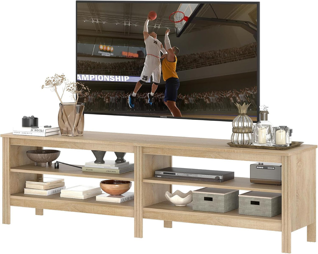 WAMPAT Modern TV Stand for 75 Inch TV, Entertainment Center for 55 60 65 70 inch TV Console Table with 4 Cubby Storage for Living Room Bedroom, Oak