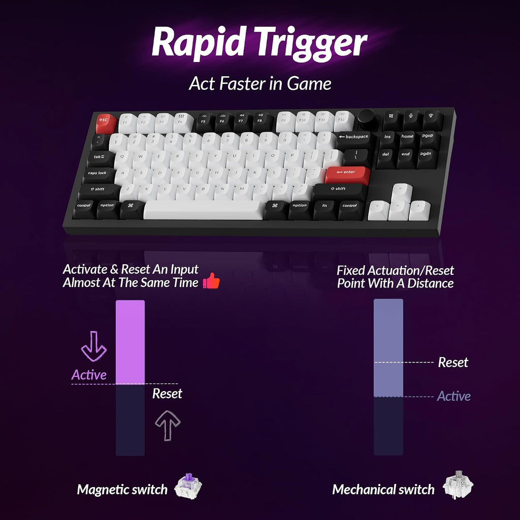 Keychron Q3 HE Wireless Custom Keyboard, 2.4 GHz/Bluetooth/Wired QMK Rapid Trigger 80% TKL Hot-Swappable Programmable RGB Gateron Double-Rail Magnetic Switches Gaming for Mac Windows, Carbon Black