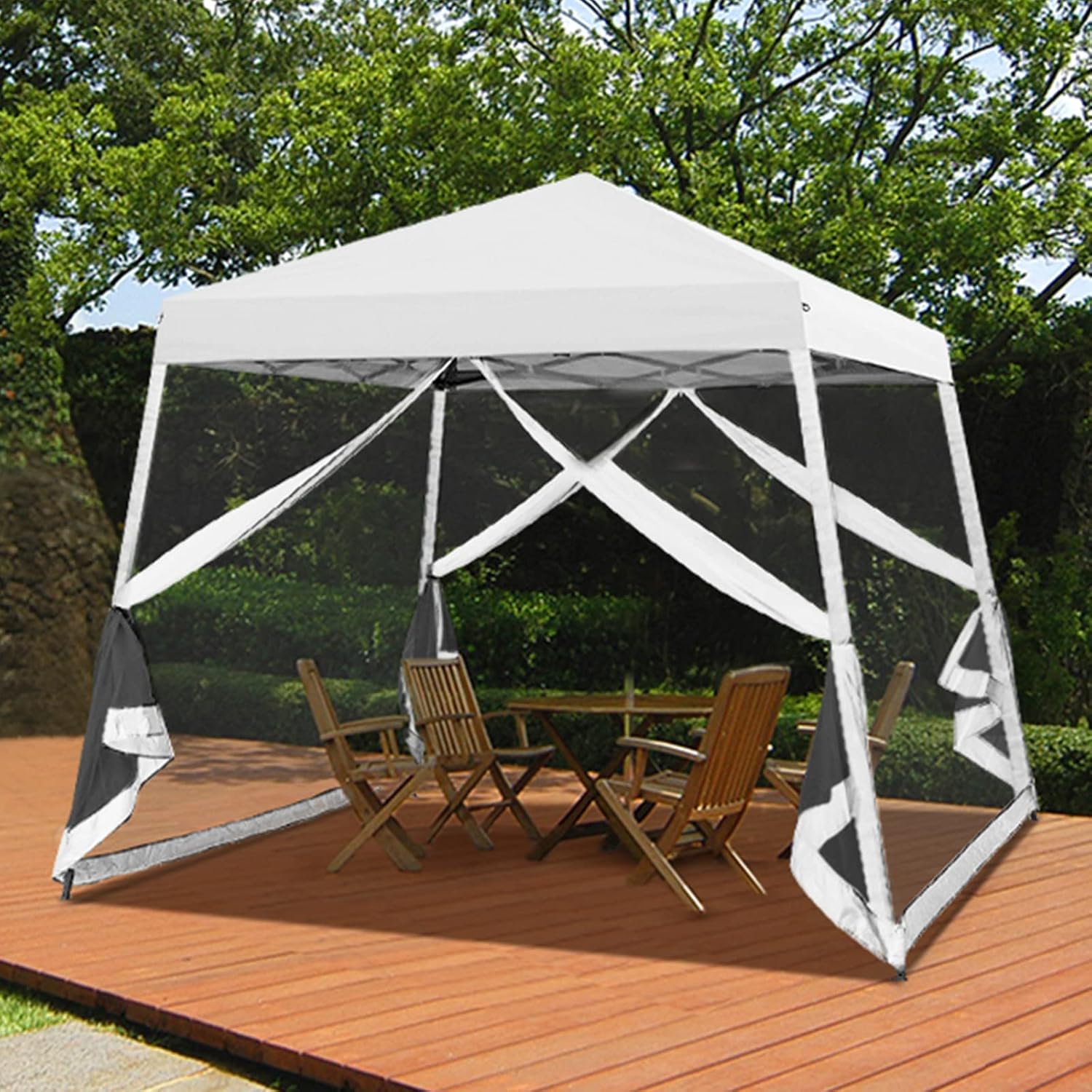 COOS BAY 10x10 Pop Up Canopy Tent with Screen Netting, Slant Leg Canopy with UPF 50+ UV Protection, 64 Sq Ft Shade, One Person Setup with Carry Bag, White