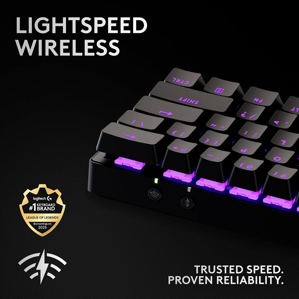 Logitech G PRO X 60 Lightspeed Wireless Gaming Keyboard, Ultra Compact TKL 60% Mechanical Keyboard for Windows PC, LIGHTSYNC RGB, Dual-Shot PBT Keycaps, GX Optical Tactile Switches - Black