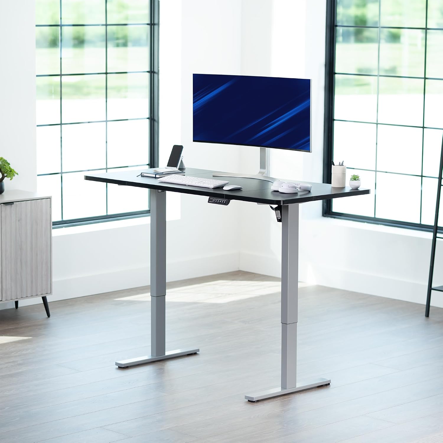 VIVO Electric 60 x 30 in Standing Desk, Memory Height Adjustment, 1B Series, Holds 220 lbs, Black Top Gray Frame, DESK-KIT-1G6B-30