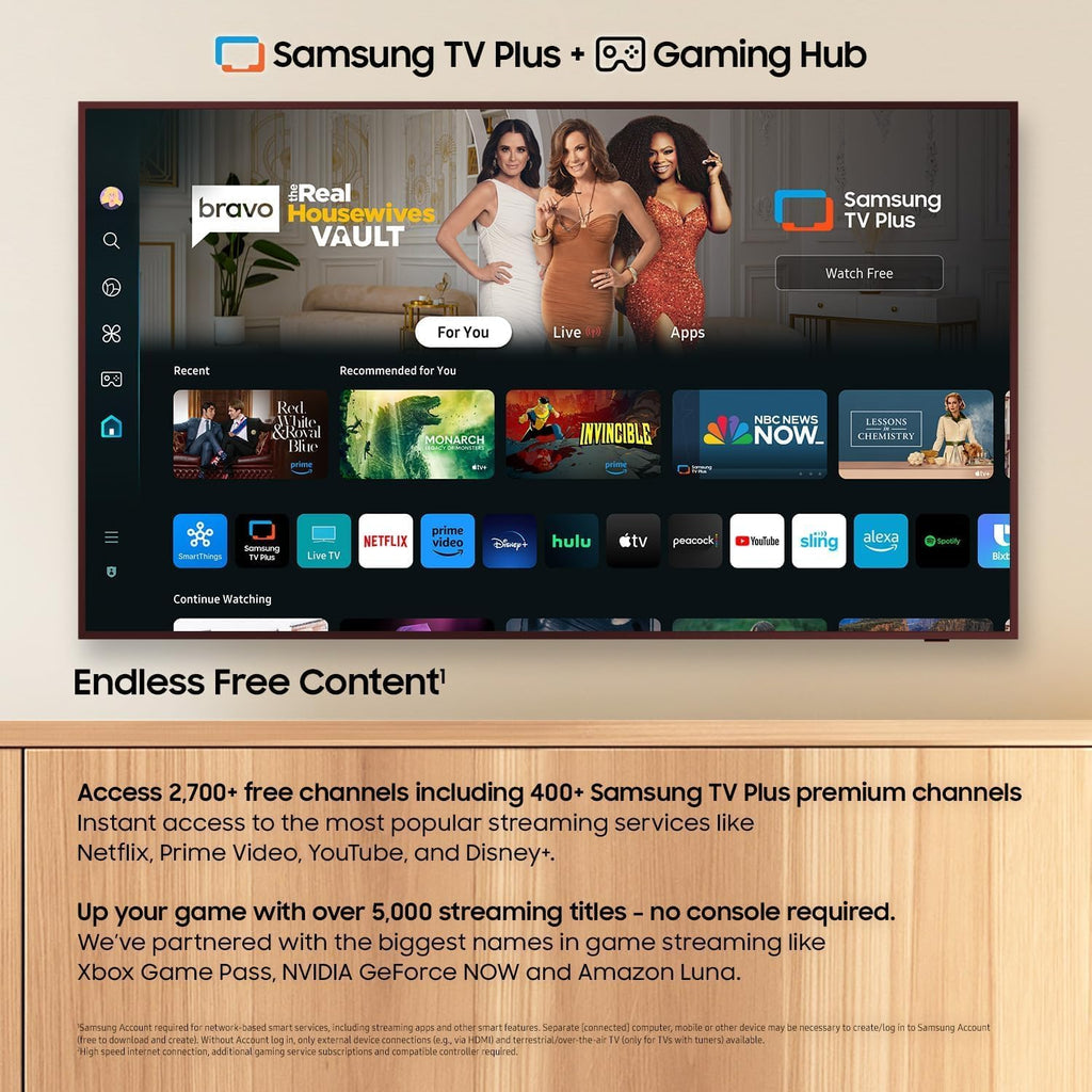 Samsung 50-Inch The Frame LS03D QLED 4K Smart TV Bundle, Quantum HDR, Art Mode, Slim Fit Wall Mount, Alexa Built-in w/AUX HDMI Cable, CPS 24-Month Protection, Streaming Bundle