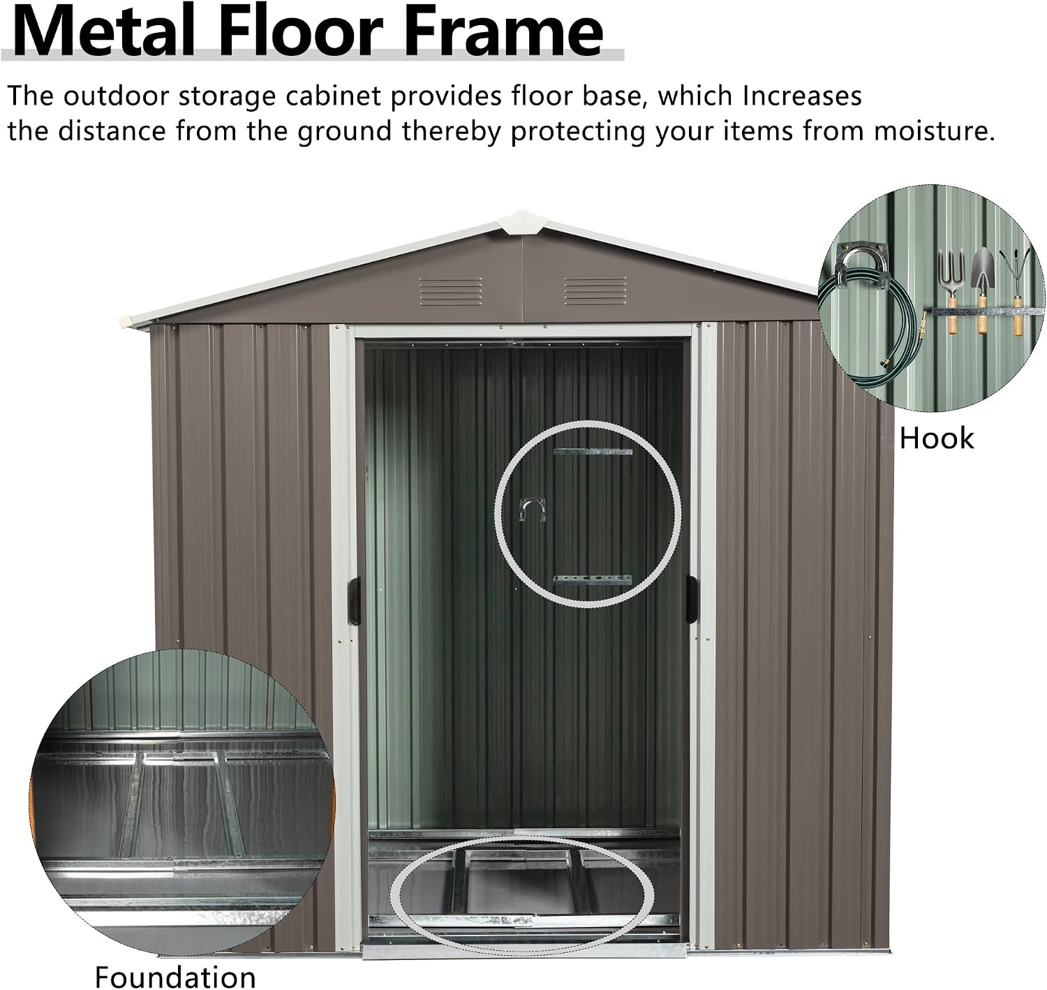 6X5 ft Outdoor Metal Storage Shed with Floor Floor, Lockable Galvanized Steel Tool Shed with Sliding Door and Air Vent, Waterproof Garden Storage House for Backyard, Patio