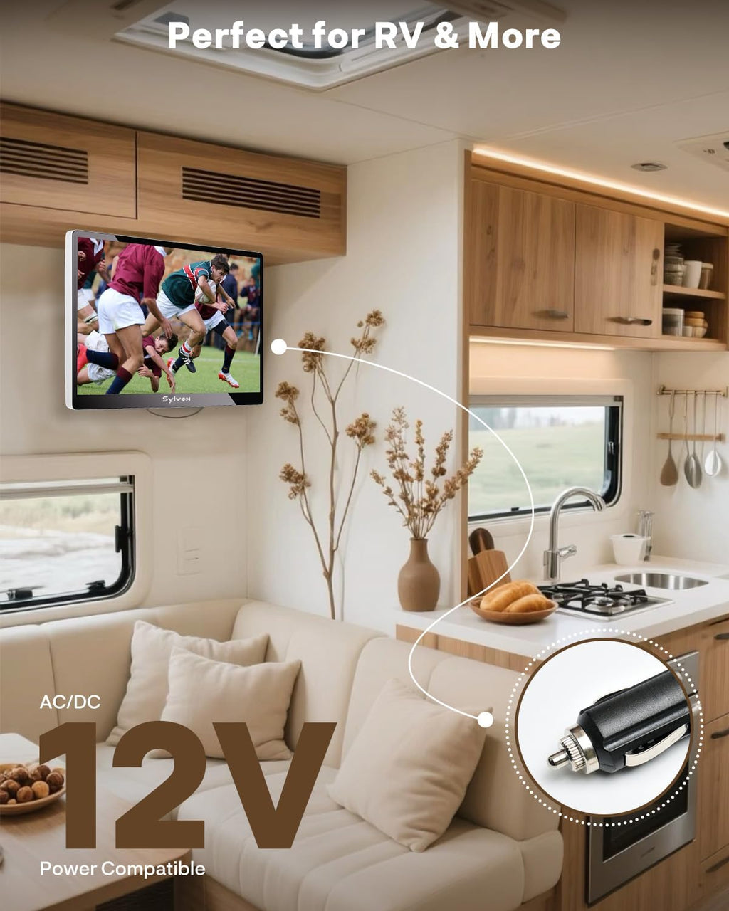 SYLVOX 15.6' Under Cabinet Kitchen TV, Non-Smart 1080P FHD Small TV, Foldable with 90° Rotation, 178° Wide Viewing Angle, 12V Compatible for RV & Camper, HDMI USB RF Ports, Works with Fire Stick