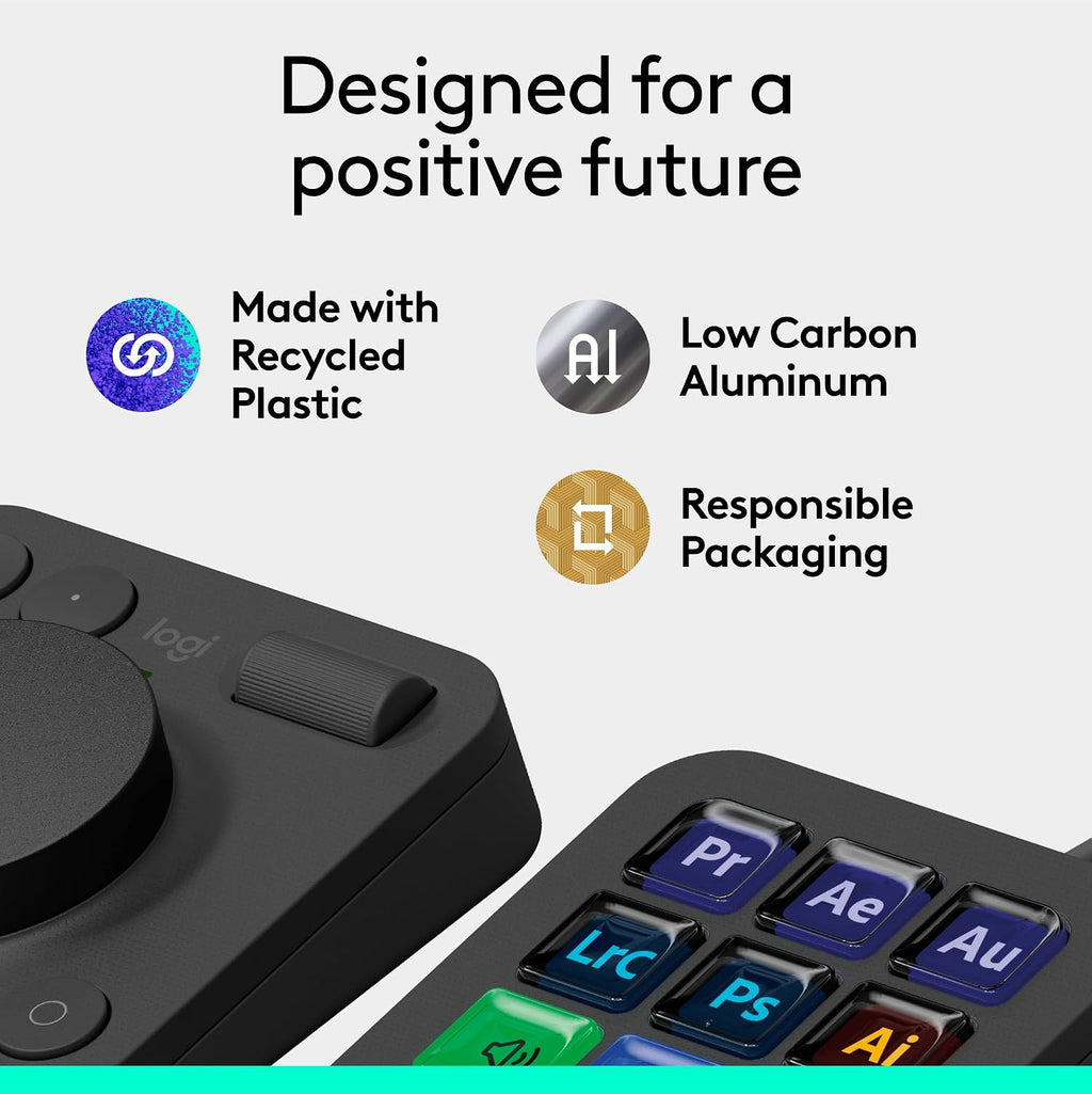 Logitech MX Creative Console, 9 Customizable LCD Keys, Stream Deck Accessories,Connectivity Technology USB-C, Control Dial for Graphic Design, Zoom, Spotify - Graphite, 3-Month Adobe Cloud Membership