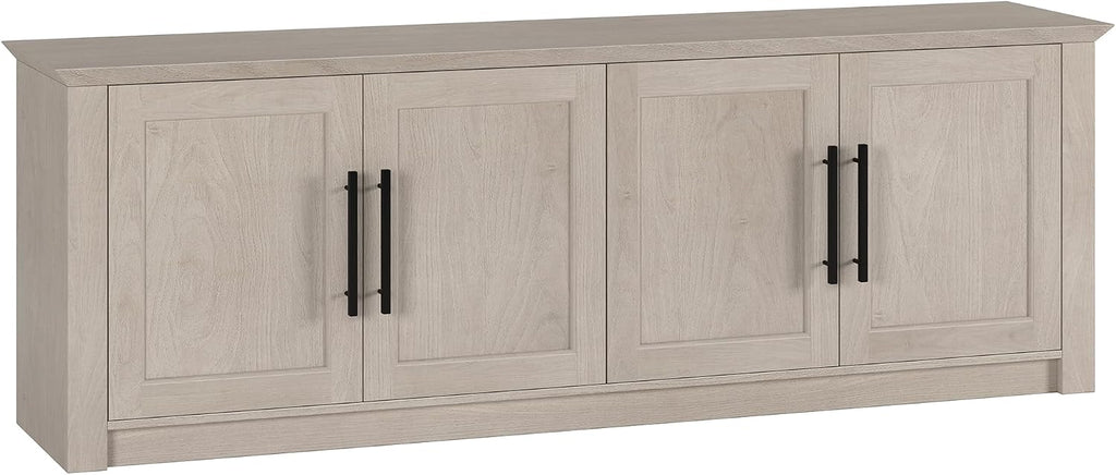 Henn&Hart TV Stand for TVs up to 78' with 2 Conceal Storage Cabinets and Adjustable Shelves for Living Room, Family Room, or Office, Beech White