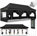 Hoteel 10x30 Pop Up Canopy Tent Heavy Duty with 8 Sidewalls, Waterproof Party Tent, Easy Set-up Commercial Instant Tents with Hand Bag, Rope & Nail, Hexagonal Leg, Black (1-Year Warranty)