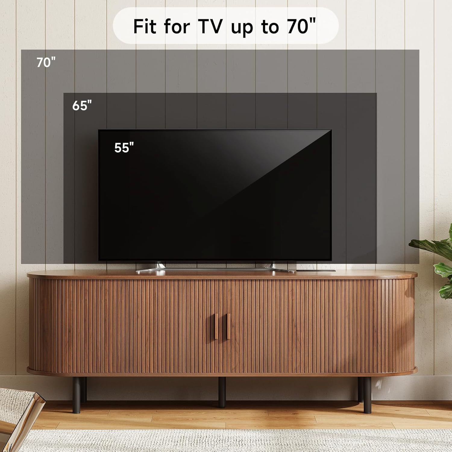 ONBRILL 63' TV Stand with Power Outlet for TVs up to 70 Inch, Entertainment Center with Storage and Adjustable Shelves, Modern Media Console with Sliding Doors for Living Room, Walnut