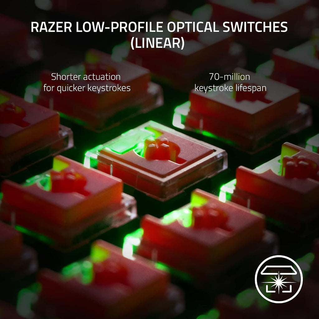 Razer DeathStalker V2 Pro TKL Wireless Gaming Keyboard: Low Profile Optical Switches Linear Red - HyperSpeed Wireless & Bluetooth - Chroma RGB - Up to 200 Hr Battery - Snap Tap - White