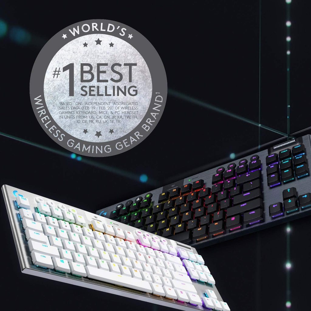 Logitech G815 LIGHTSYNC RGB Mechanical Gaming Keyboard with Low Profile GL Tactile Key Switch, 5 programmable G-Keys,USB Passthrough, Dedicated Media Control, Black and White colorways (Renewed)