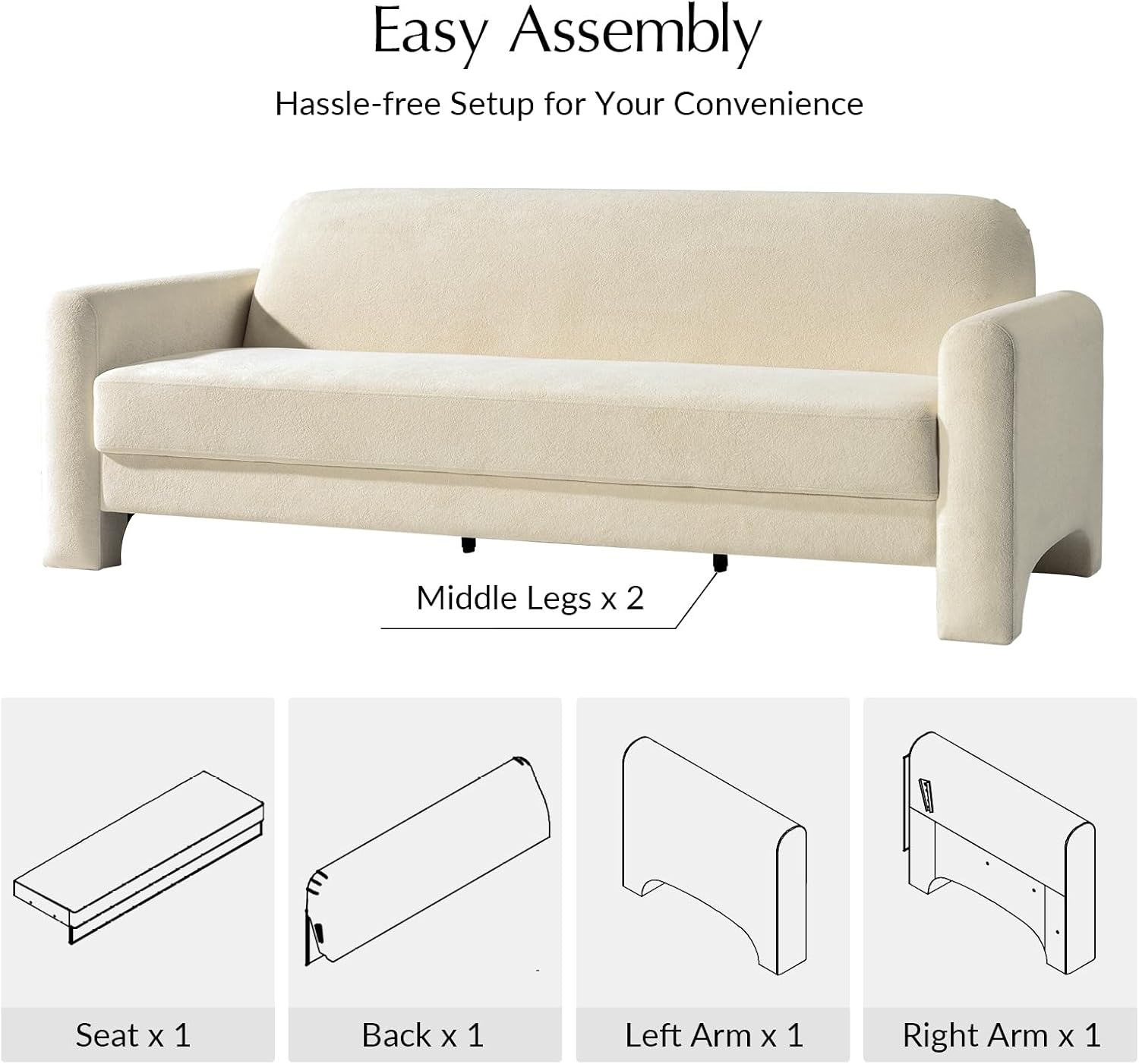 HULALA HOME 84' Modern Curved Sofa, Comfy Chenille Couch with Wrapped Armrests, 3 Seater Sofa for Living Room, Easy to Assemble, Ivory