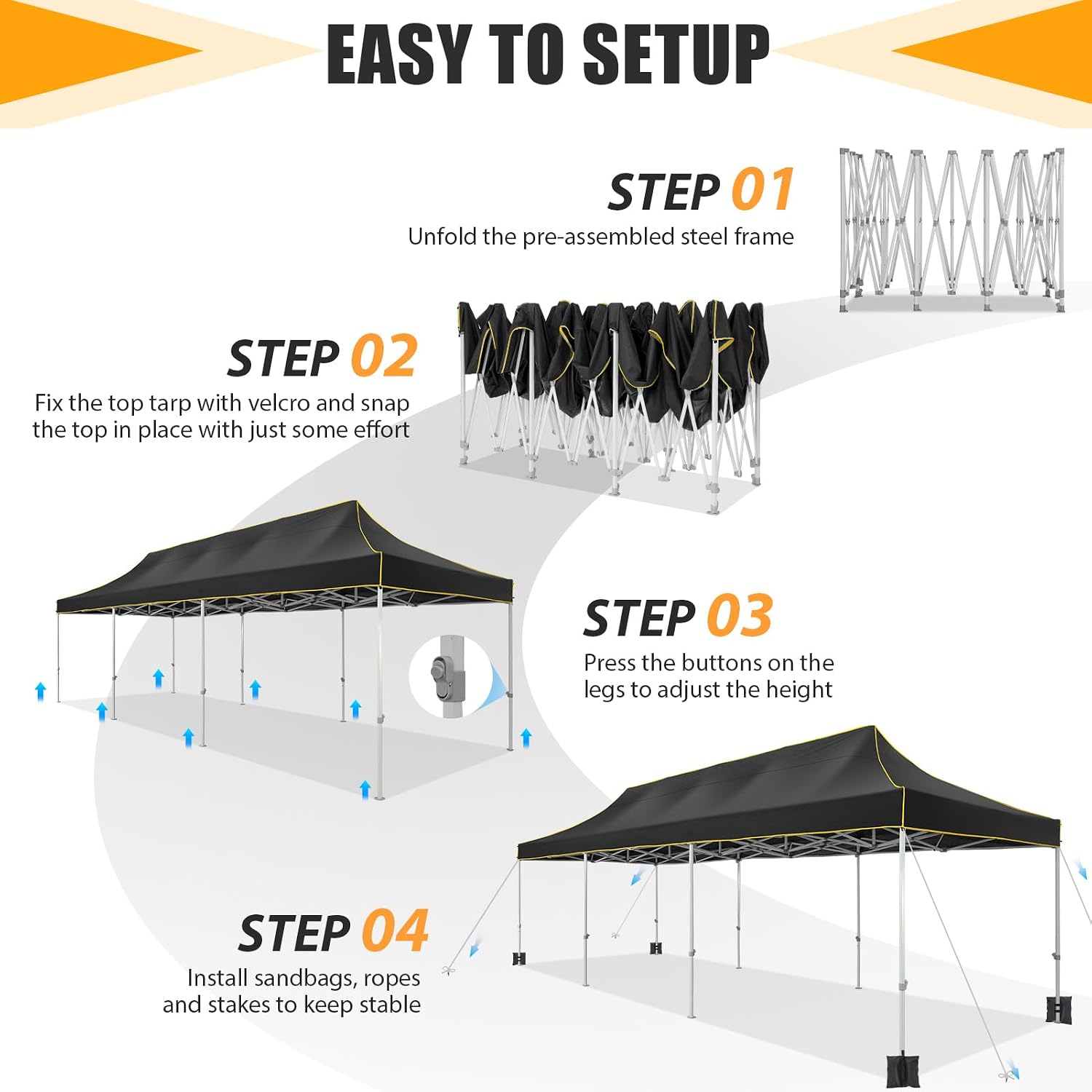 HOTEEL 10x30 Heavy Duty Pop Up Canopy Tent for Parties Event Wedding Commercial Instant Canopy with Wheeled Bag, Party Tent Waterproof UV 50+&Windproof, Upgraded Thick Hexagonal Legs, Black
