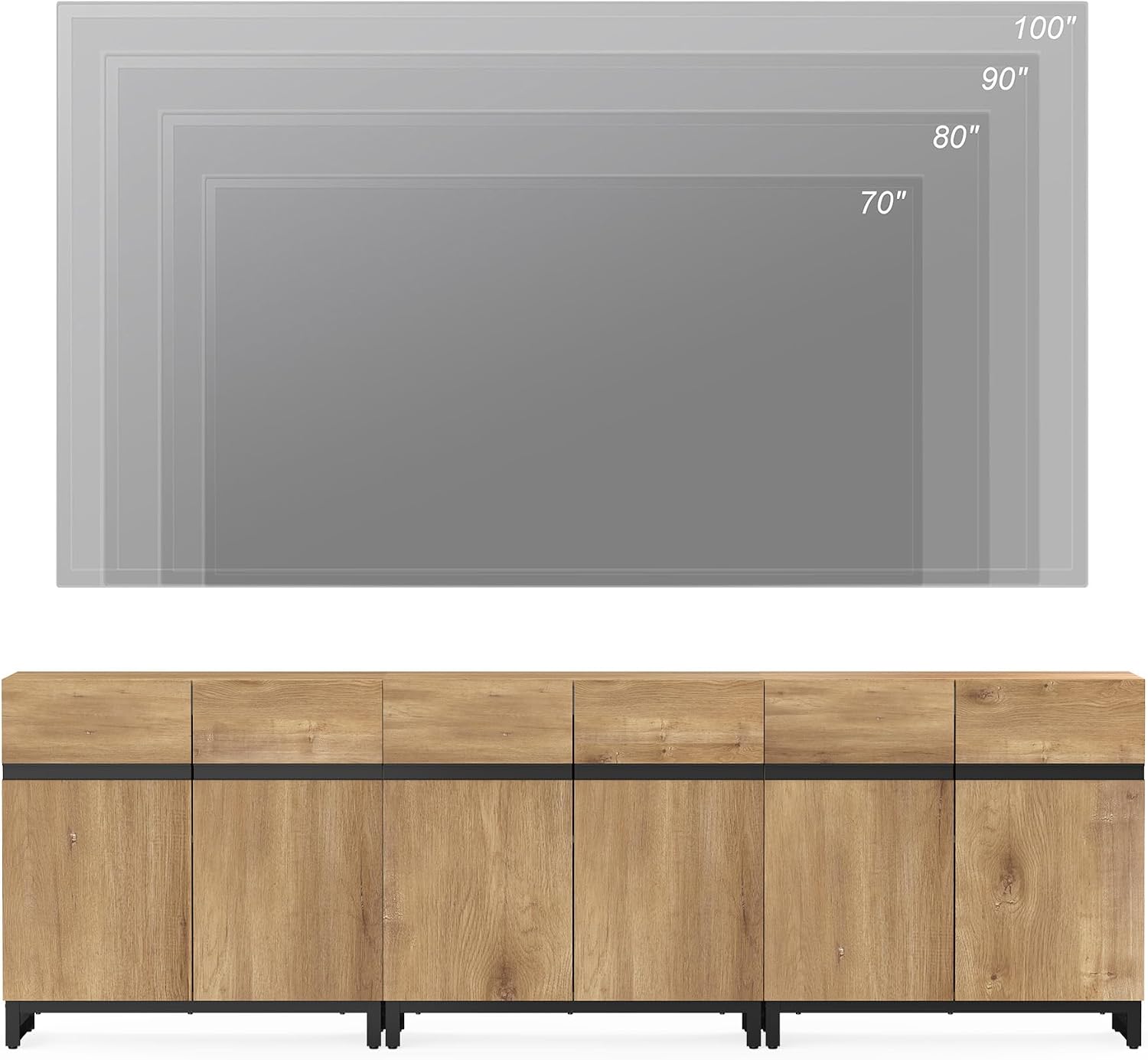 WAMPAT Modern TV Stand for TVs Up to 100 Inch, 3-in-1 Wood Entertainment Center with Adjustable Shelves & Protective Foot Pads, Metal Base Media Console for Living Room, Oak