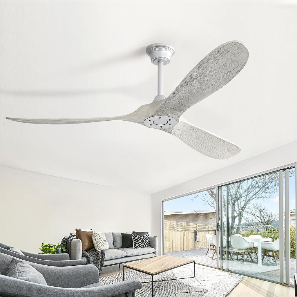 CACI Mall 60' Ceiling Fan no Light, Outdoor Ceiling Fans for Patios Without Lights, Remote Control, Solid Wood 3 Blades, Quiet, Indoor Ceiling Fan for Living Room, Patio, Bedroom, Porch, Farmhouse