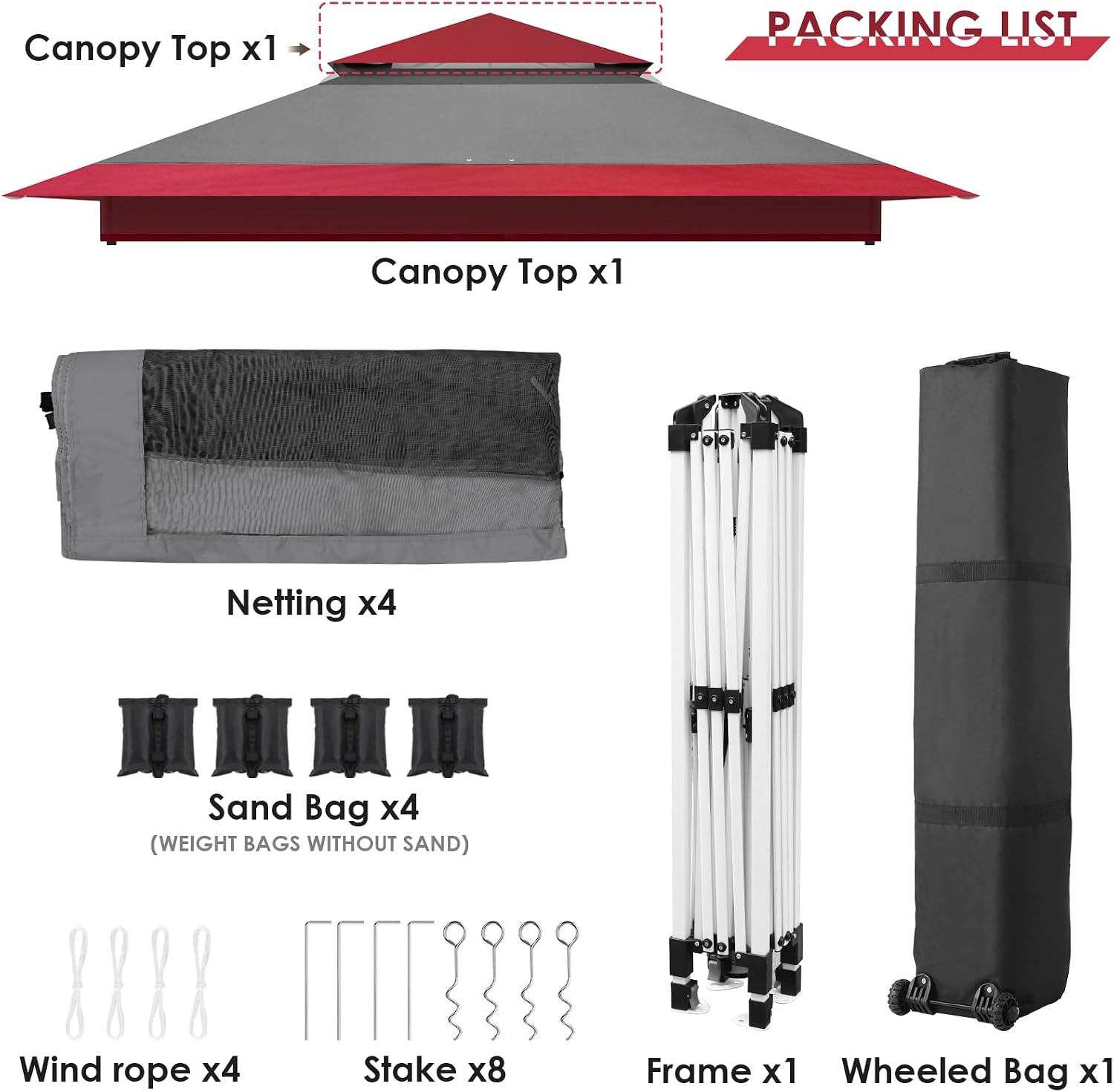 TLSUNNY 13' X 13' Pop Up Gazebo, Outdoor Canopy Tent W/4 Mesh Walls & Wheeled Bag, Screened Shelter with Netting, One-Person Set Up, Height Adjustable, for Patio, Yard, Party, Garden (Burgundy)