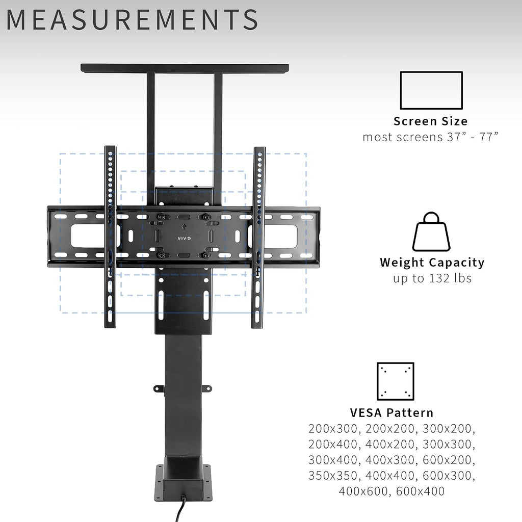 VIVO Motorized Large TV Stand for 37 to 77 inch Screens, Vertical Lift Television Stand with Remote Control, Compact TV Mount Bracket, MOUNT-E-UP80D
