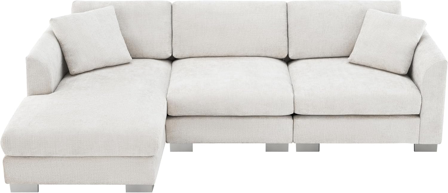 Merax Modern Chenille Sectional Sofa with Oversized Chaise, L-Shaped Couch with 2 Free Pillows, 4-Seat Sleeper Lounge for Living Room, Apartment,Office Minsk Gray