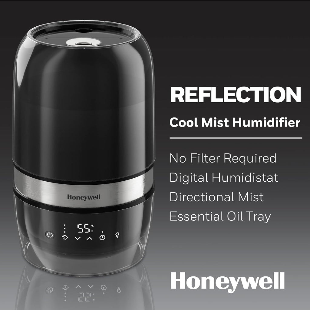Honeywell Reflection Ultrasonic Cool Mist Humidifier. Cool Mist Top Fill Humidifier for Medium Room, Bedroom, Kids Room, and Office. Helps relieve cough and congestion - Black, HUL900B