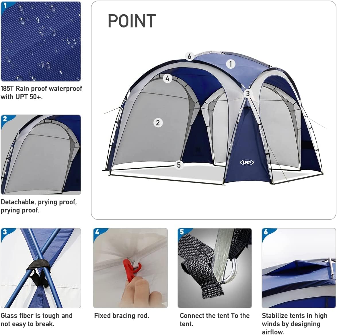 UNICAMPER Beach Tent 12 X 12ft Large UPF50+ Pop Up Canopy with 2-Pcs Side Wall