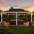 PURPLE LEAF 14' X 20' Outdoor Gazebo with Double Galvanized Steel Hardtop Double Roof Awning and Upgrade Curtain for Patio Lawn and Garden, Grey