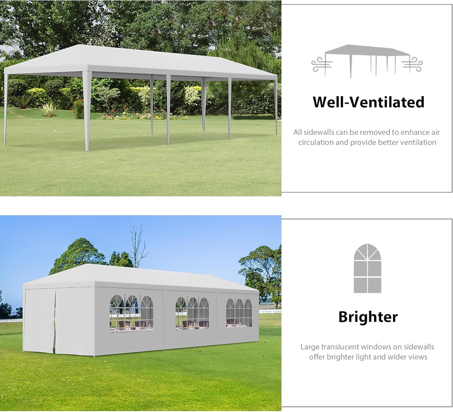 10'x30' Outdoor Party Wedding Tent Canopy Waterproof Camping Gazebo BBQ Shelter Pavilion Heavy Duty, 8 Removable Sidewalls (10x30)