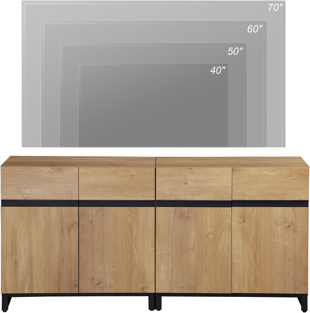 WAMPAT Modern TV Stand for TVs Up to 70 Inch, 2-in-1 Entertainment Center with Adjustable Shelves & Metal Base, Media Console for Living Room or Bedroom, Oak