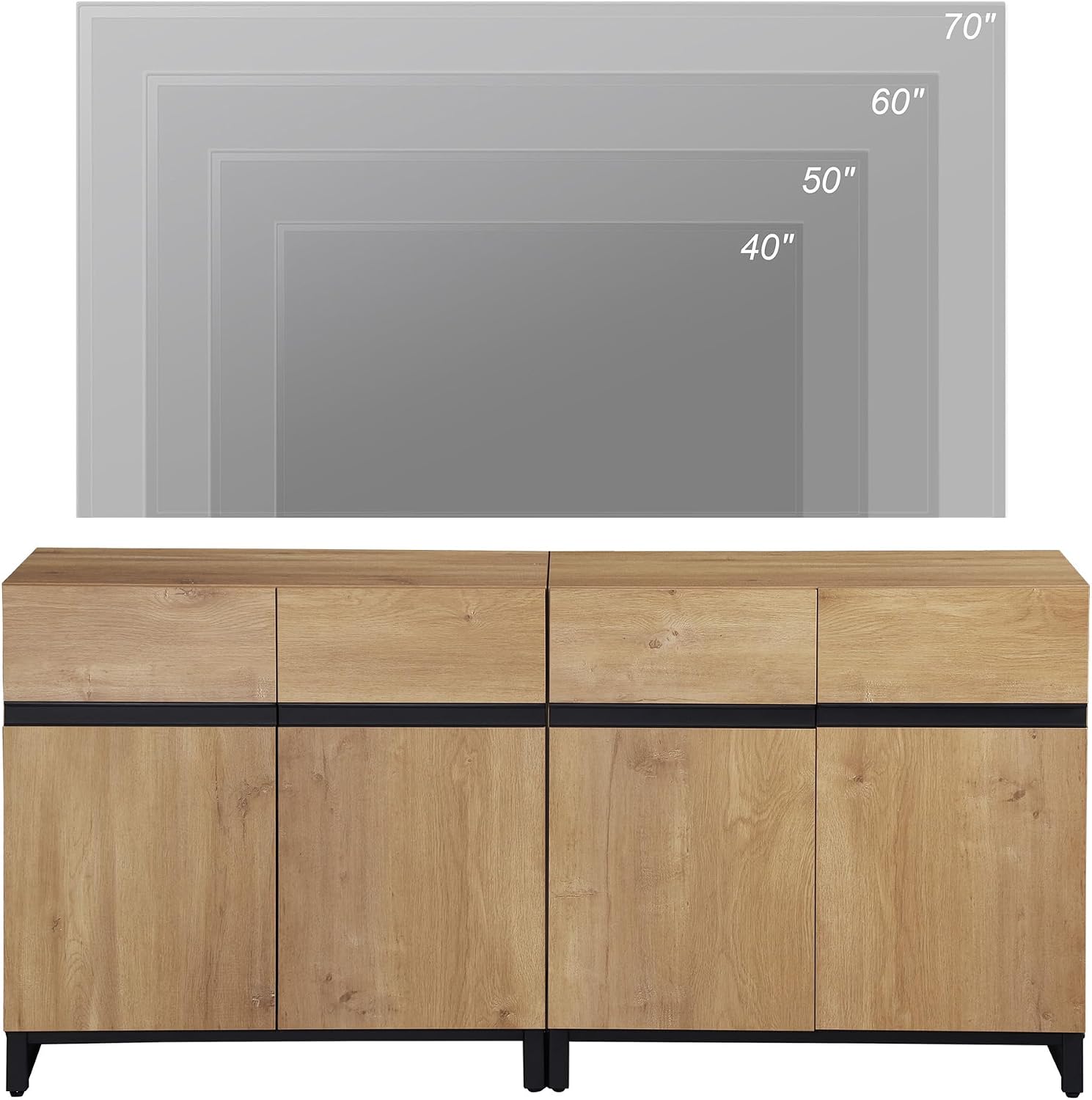 WAMPAT Modern TV Stand for TVs Up to 70 Inch, 2-in-1 Entertainment Center with Adjustable Shelves & Metal Base, Media Console for Living Room or Bedroom, Oak