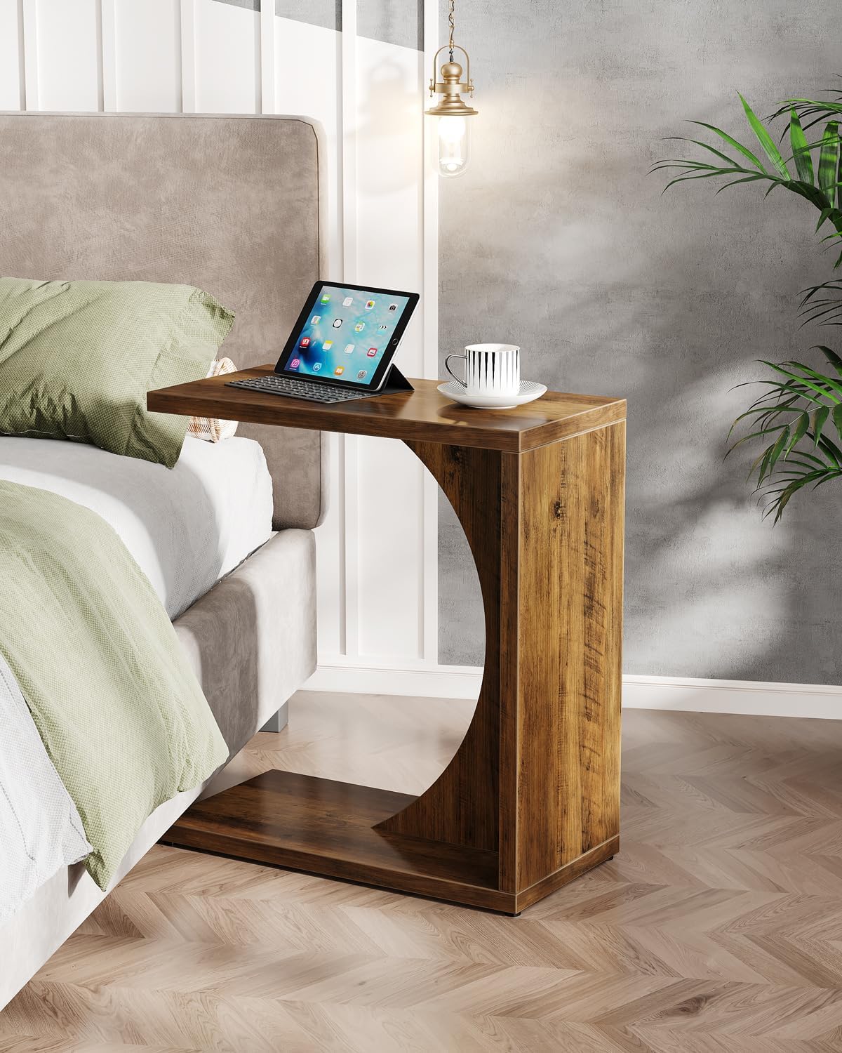 Tribesigns C-Shaped End Table for Couch, Sofa Side Table, C Table for Small Space, Living Room, Bedroom (2, Brown)