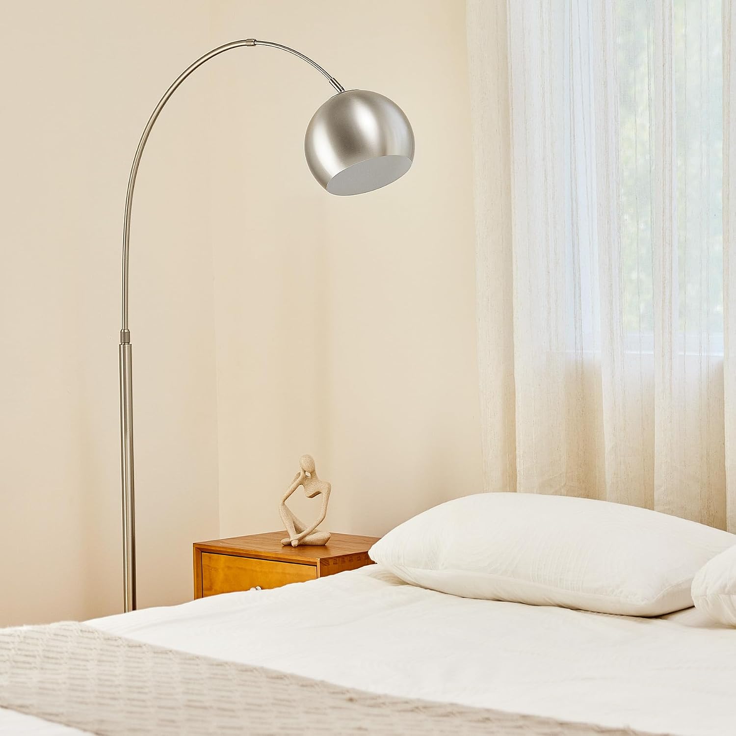 CO-Z Modern Floor Lamp for Living Room, Brushed Nickel Arc Floor Lamp with LED Bulb, Marble Base Contemporary Tall Lamp for Living Room Couch Sofa, Height Up to 69 Inch