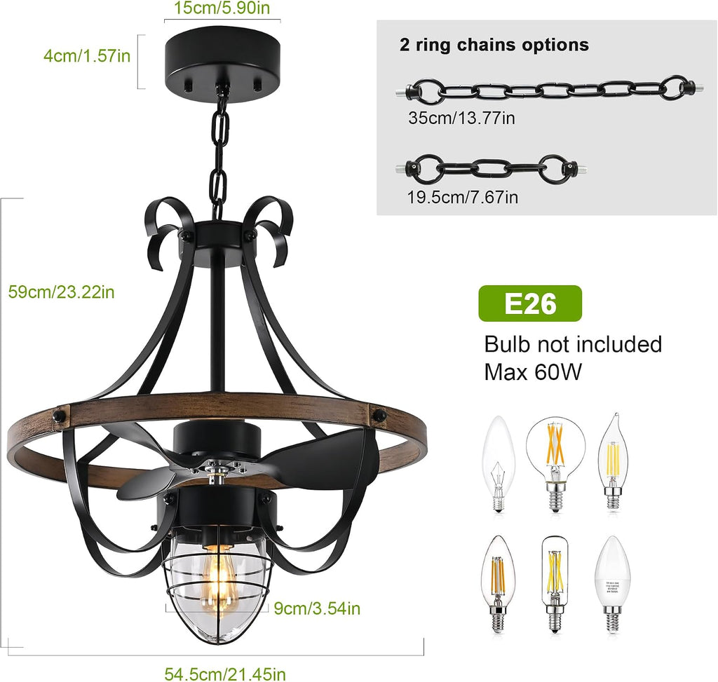 Garwarm Waterproof Outdoor Ceiling Fan with Lights and Remote,IP44 Black Outdoor/Indoor Ceiling Fans for Patios 6-Speed DC Motor, Farmhouse Gazebo Fan for Porch Pavilion