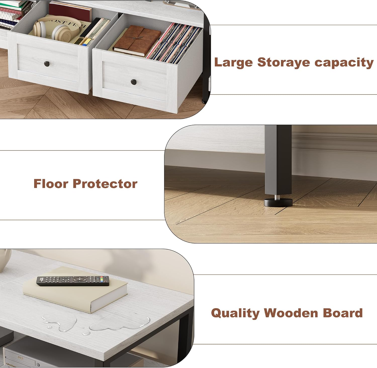 GarveeHome Rustic 71 in TV Stand for TVs Up to 75', Industrial Media Console with 2 Drawers and Open Storage Shelves, Sturdy Metal Frame Entertainment Center, White
