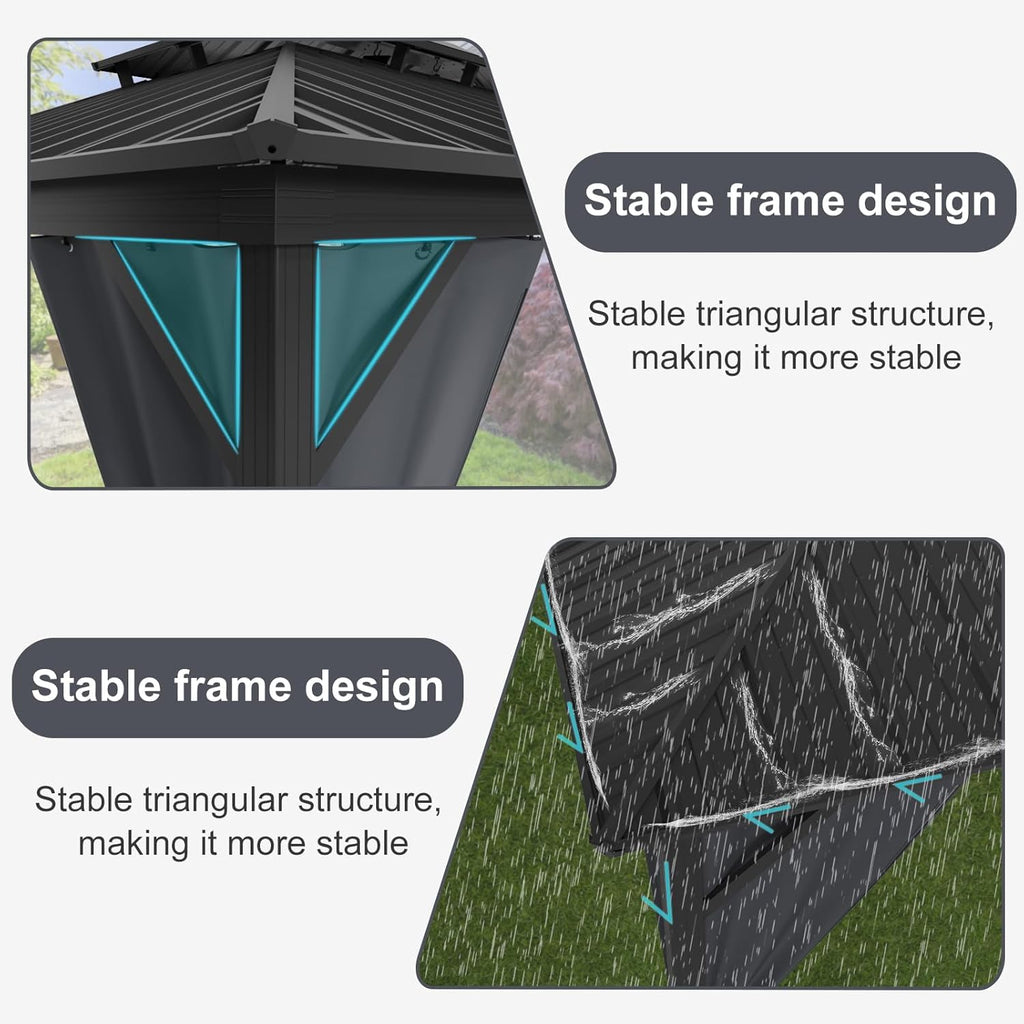 12'x20' Hardtop Gazebo - Heavy Duty Galvanized Steel Frame with Double Roof, Includes Netting & Curtains for Patio/Backyard (Gray)