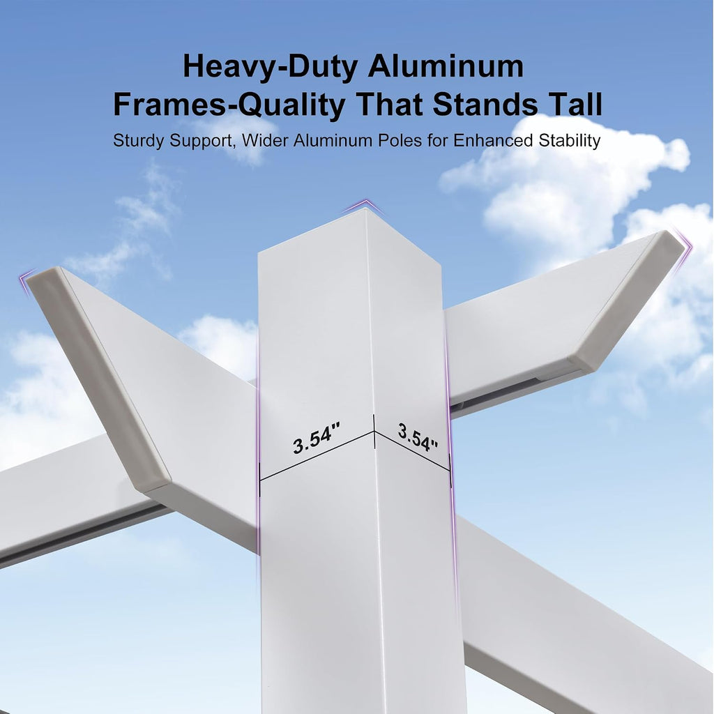PURPLE LEAF 10' x 10' Outdoor Aluminum Pergola White Heavy-Duty Retractable Pergolas Patio Metal Pergola with Double Sun Shade Canopy and Light for Backyard Gardens Deck, Navy Blue