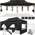 Hoteel 10x20 Pop Up Canopy Tent Heavy Duty with 6 Sidewalls, Waterproof Party Tent, Easy Set-up Commercial Instant Tents with Roller Bag & Sandbags, Hexagonal Leg (1-Year Warranty)